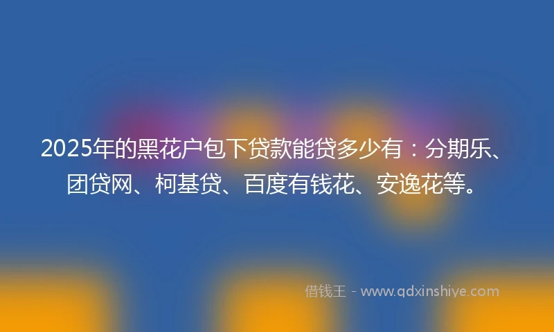 2025年的黑花户包下贷款能贷多少有：分期乐、团贷网、柯基贷、百度有钱花、安逸花等。