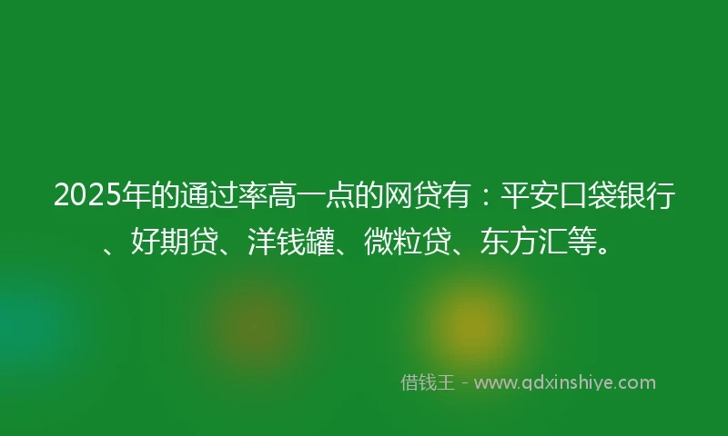 2025年的通过率高一点的网贷有：平安口袋银行、好期贷、洋钱罐、微粒贷、东方汇等。