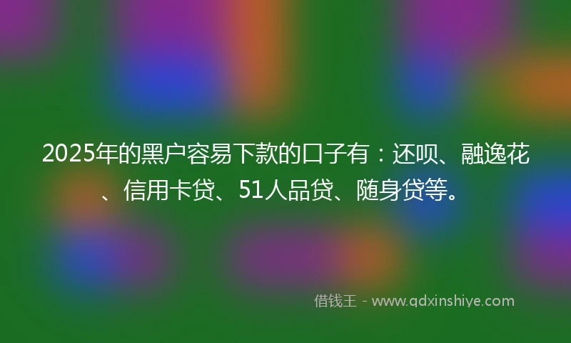 2025年的黑户容易下款的口子有：还呗、融逸花、信用卡贷、51人品贷、随身贷等。