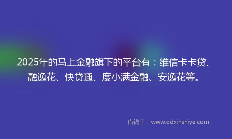2025年的马上金融旗下的平台有：维信卡卡贷、融逸花、快贷通、度小满金融、安逸花等。