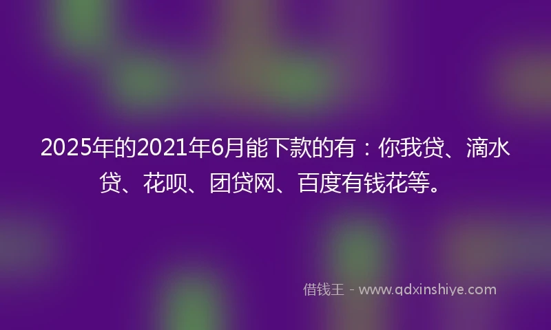 2025年的2021年6月能下款的有：你我贷、滴水贷、花呗、团贷网、百度有钱花等。