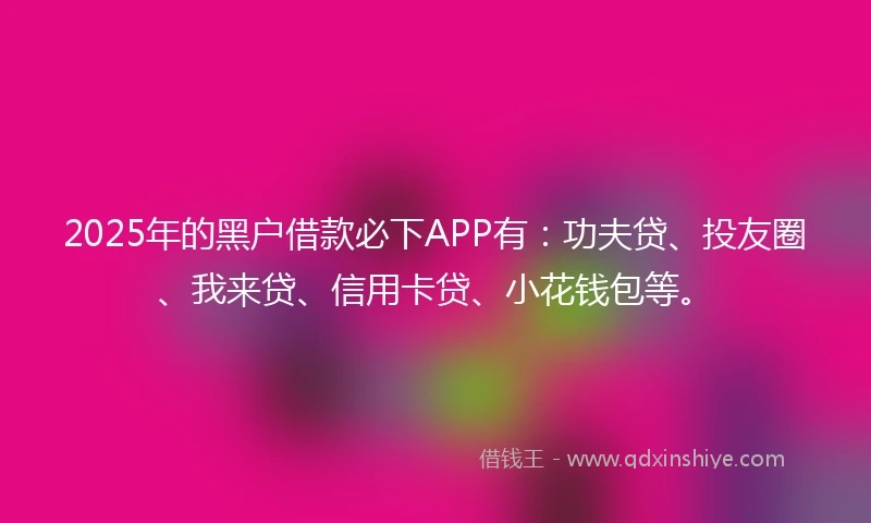2025年的黑户借款必下APP有：功夫贷、投友圈、我来贷、信用卡贷、小花钱包等。