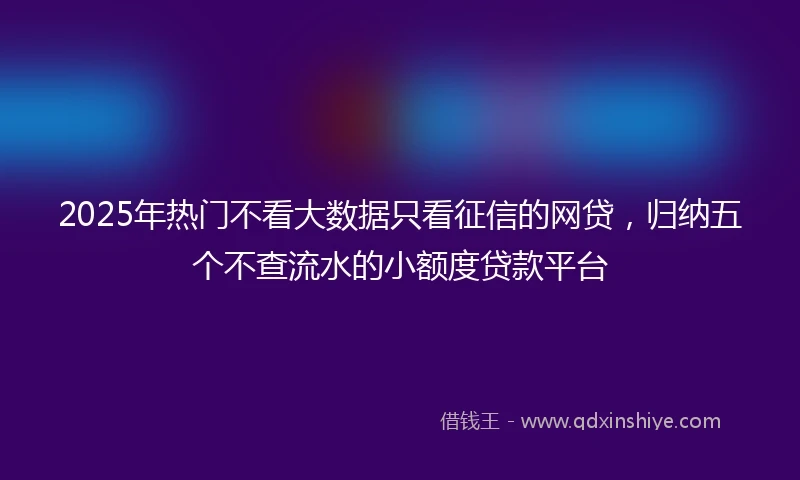 2025年热门不看大数据只看征信的网贷，归纳五个不查流水的小额度贷款平台