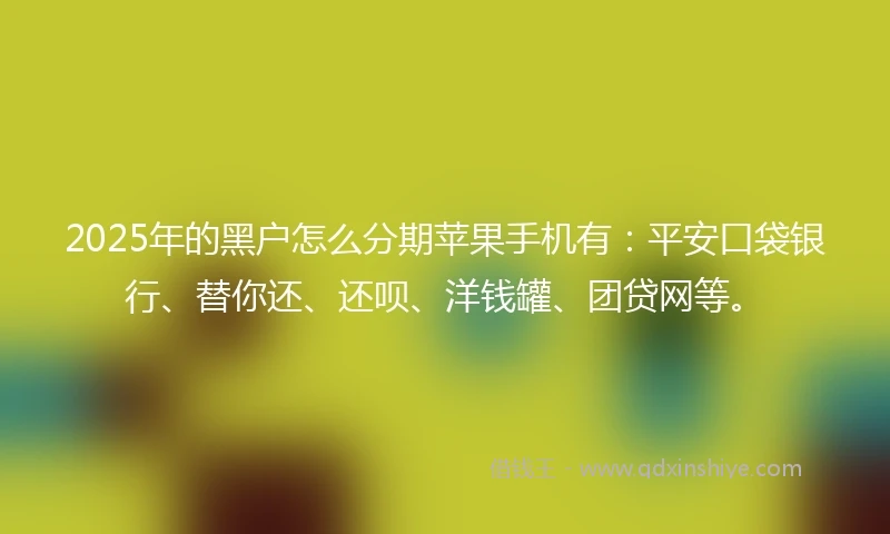 2025年的黑户怎么分期苹果手机有：平安口袋银行、替你还、还呗、洋钱罐、团贷网等。