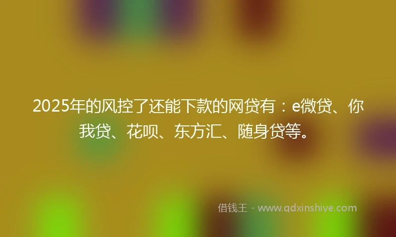 2025年的风控了还能下款的网贷有：e微贷、你我贷、花呗、东方汇、随身贷等。