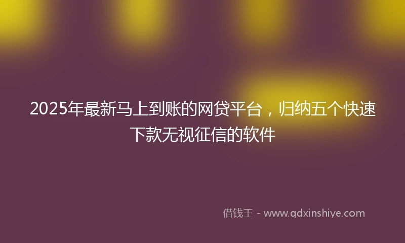 2025年最新马上到账的网贷平台，归纳五个快速下款无视征信的软件