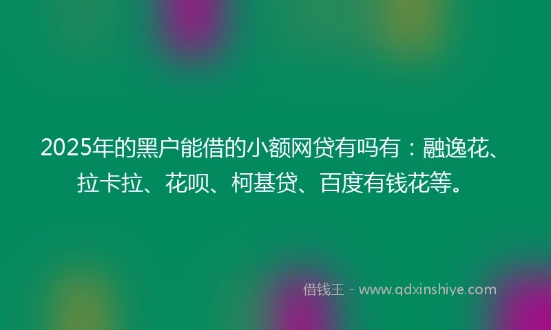 2025年的黑户能借的小额网贷有吗有：融逸花、拉卡拉、花呗、柯基贷、百度有钱花等。