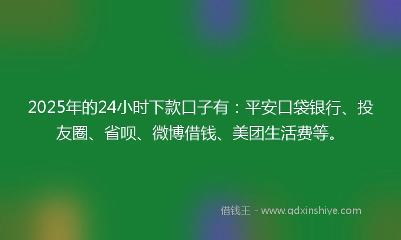 2025年的24小时下款口子有：平安口袋银行、投友圈、省呗、微博借钱、美团生活费等。