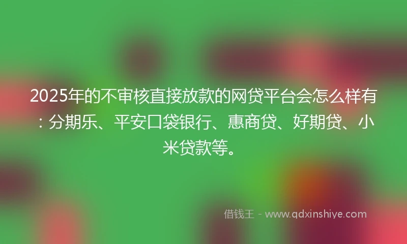 2025年的不审核直接放款的网贷平台会怎么样有：分期乐、平安口袋银行、惠商贷、好期贷、小米贷款等。