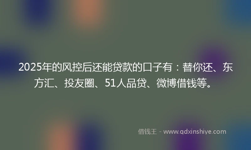 2025年的风控后还能贷款的口子有：替你还、东方汇、投友圈、51人品贷、微博借钱等。
