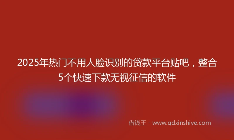 2025年热门不用人脸识别的贷款平台贴吧，整合5个快速下款无视征信的软件