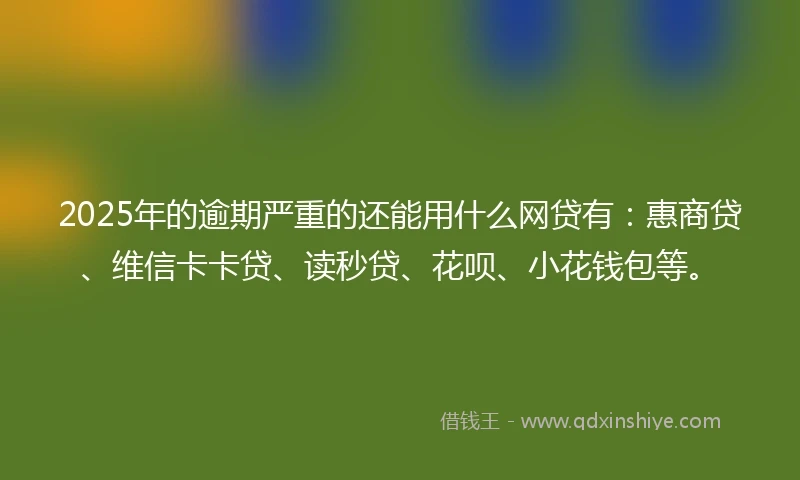 2025年的逾期严重的还能用什么网贷有：惠商贷、维信卡卡贷、读秒贷、花呗、小花钱包等。