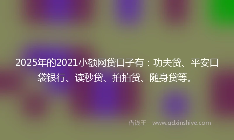 2025年的2021小额网贷口子有：功夫贷、平安口袋银行、读秒贷、拍拍贷、随身贷等。
