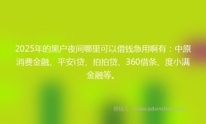 2025年的黑户夜间哪里可以借钱急用啊有：中原消费金融、平安i贷、拍拍贷、360借条、度小满金融等。