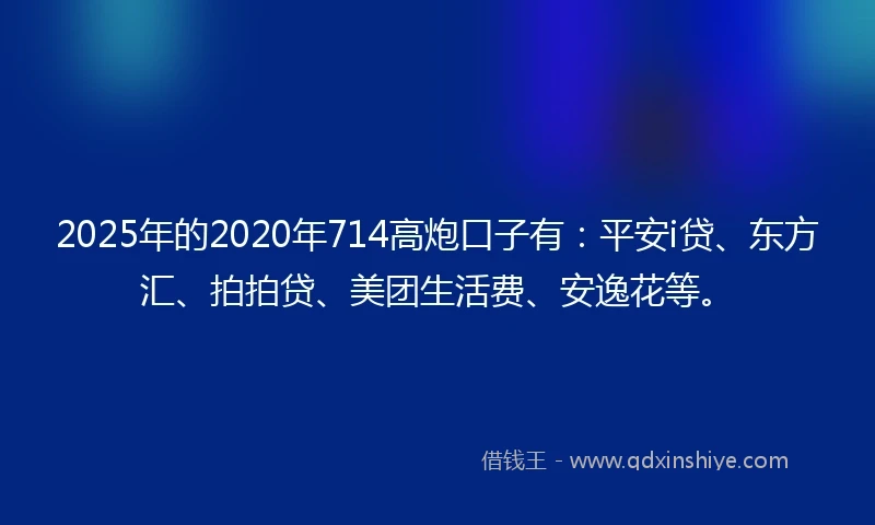 2025年的2020年714高炮口子有：平安i贷、东方汇、拍拍贷、美团生活费、安逸花等。