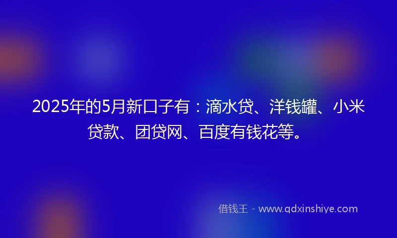 2025年的5月新口子有：滴水贷、洋钱罐、小米贷款、团贷网、百度有钱花等。