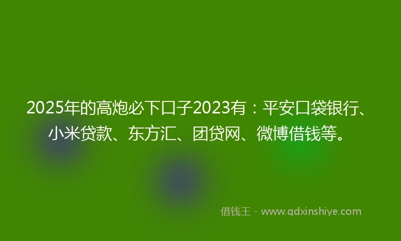 2025年的高炮必下口子2023有：平安口袋银行、小米贷款、东方汇、团贷网、微博借钱等。