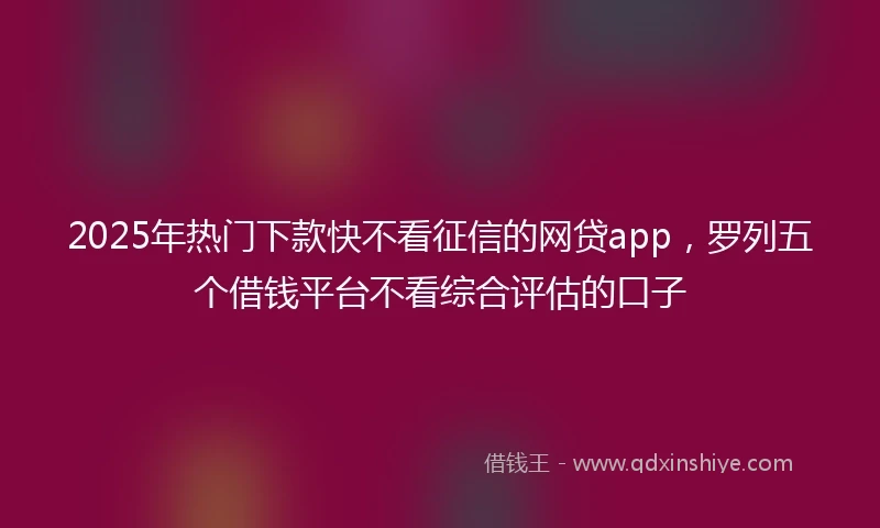 2025年热门下款快不看征信的网贷app，罗列五个借钱平台不看综合评估的口子