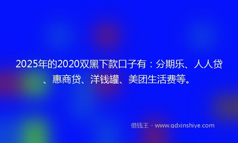 2025年的2020双黑下款口子有：分期乐、人人贷、惠商贷、洋钱罐、美团生活费等。