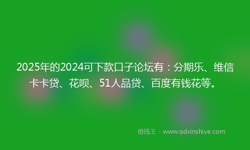 2025年的2024可下款口子论坛有：分期乐、维信卡卡贷、花呗、51人品贷、百度有钱花等。