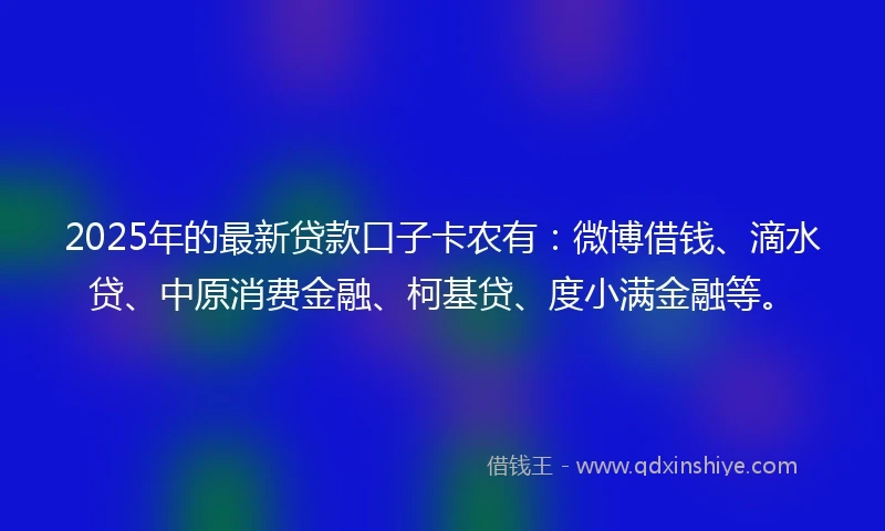 2025年的最新贷款口子卡农有：微博借钱、滴水贷、中原消费金融、柯基贷、度小满金融等。