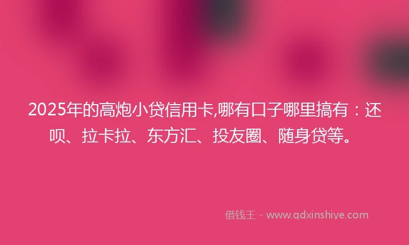 2025年的高炮小贷信用卡,哪有口子哪里搞有：还呗、拉卡拉、东方汇、投友圈、随身贷等。