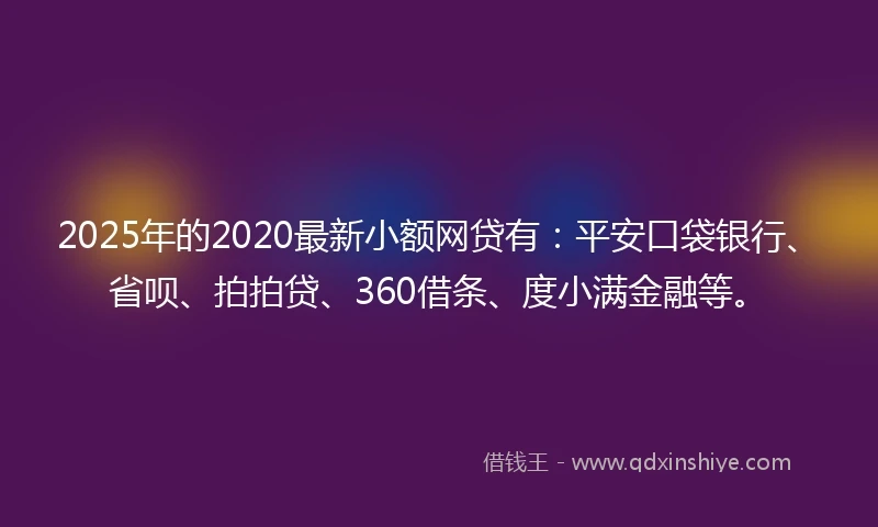 2025年的2020最新小额网贷有：平安口袋银行、省呗、拍拍贷、360借条、度小满金融等。