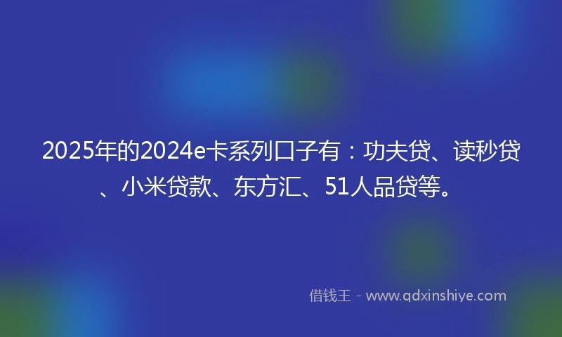 2025年的2024e卡系列口子有：功夫贷、读秒贷、小米贷款、东方汇、51人品贷等。