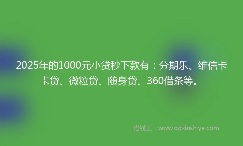 2025年的1000元小贷秒下款有：分期乐、维信卡卡贷、微粒贷、随身贷、360借条等。