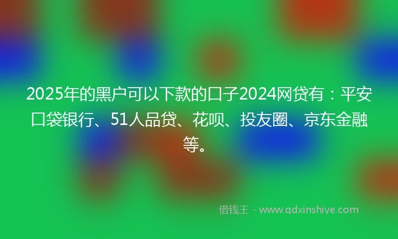 2025年的黑户可以下款的口子2024网贷有：平安口袋银行、51人品贷、花呗、投友圈、京东金融等。