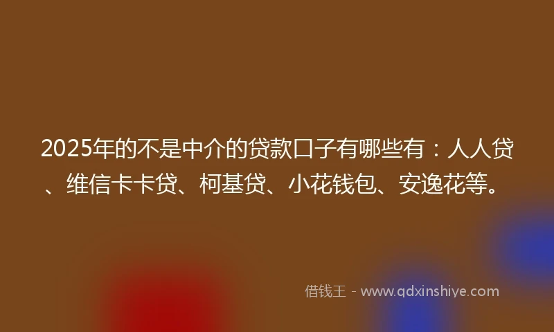 2025年的不是中介的贷款口子有哪些有：人人贷、维信卡卡贷、柯基贷、小花钱包、安逸花等。