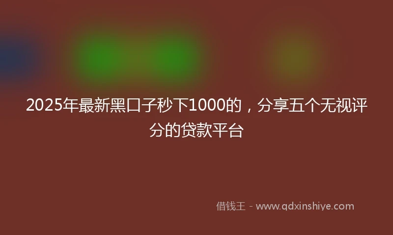 2025年最新黑口子秒下1000的，分享五个无视评分的贷款平台
