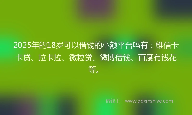 2025年的18岁可以借钱的小额平台吗有：维信卡卡贷、拉卡拉、微粒贷、微博借钱、百度有钱花等。