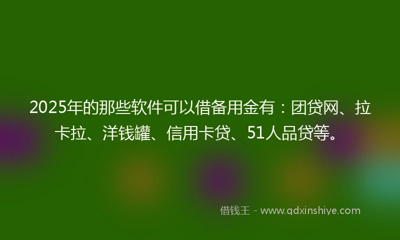 2025年的那些软件可以借备用金有：团贷网、拉卡拉、洋钱罐、信用卡贷、51人品贷等。