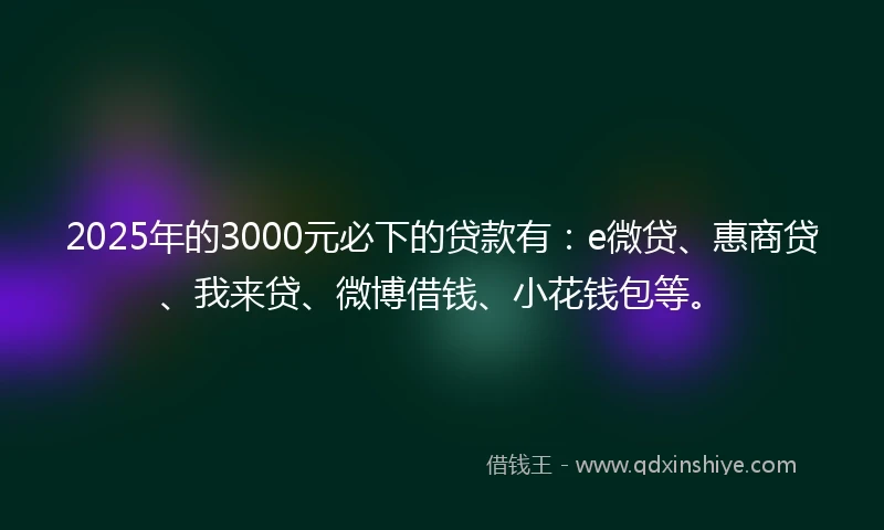 2025年的3000元必下的贷款有：e微贷、惠商贷、我来贷、微博借钱、小花钱包等。