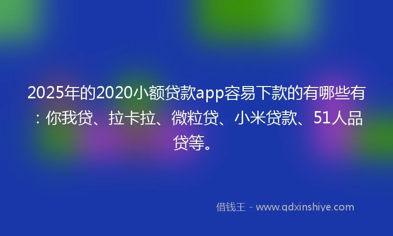 2025年的2020小额贷款app容易下款的有哪些有：你我贷、拉卡拉、微粒贷、小米贷款、51人品贷等。
