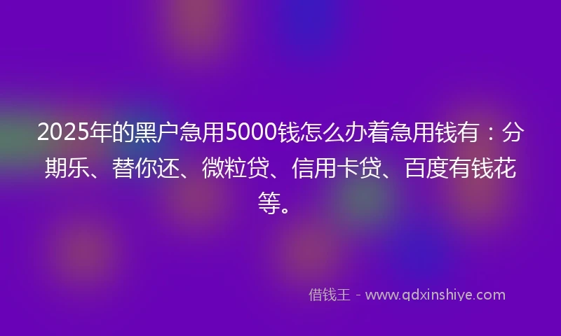 2025年的黑户急用5000钱怎么办着急用钱有：分期乐、替你还、微粒贷、信用卡贷、百度有钱花等。