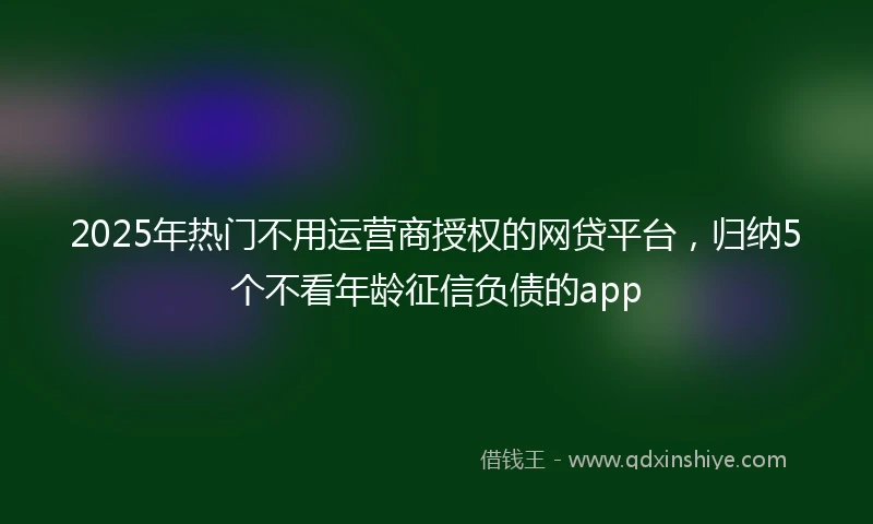 2025年热门不用运营商授权的网贷平台，归纳5个不看年龄征信负债的app