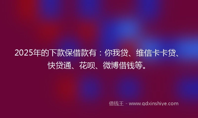 2025年的下款保借款有：你我贷、维信卡卡贷、快贷通、花呗、微博借钱等。
