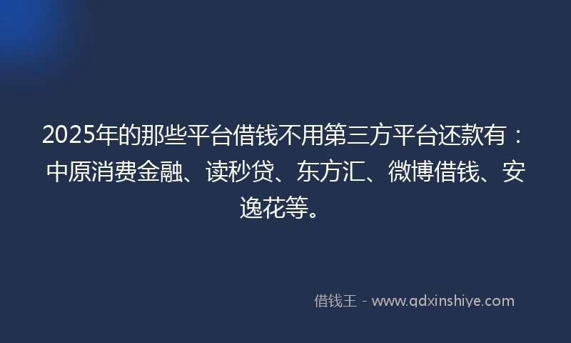 2025年的那些平台借钱不用第三方平台还款有：中原消费金融、读秒贷、东方汇、微博借钱、安逸花等。