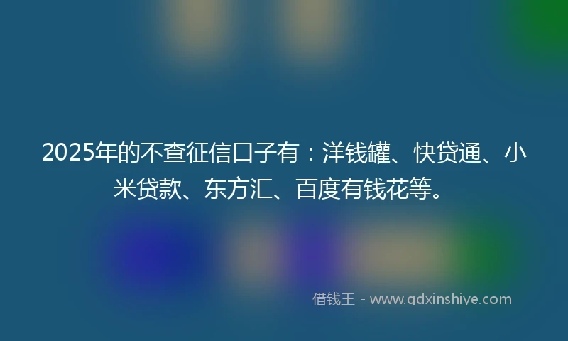 2025年的不查征信口子有：洋钱罐、快贷通、小米贷款、东方汇、百度有钱花等。