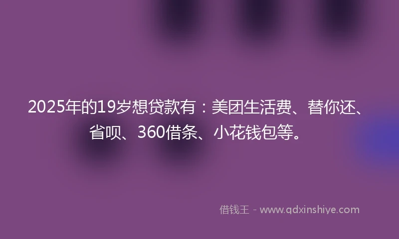 2025年的19岁想贷款有：美团生活费、替你还、省呗、360借条、小花钱包等。