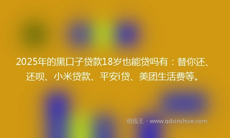 2025年的黑口子贷款18岁也能贷吗有：替你还、还呗、小米贷款、平安i贷、美团生活费等。