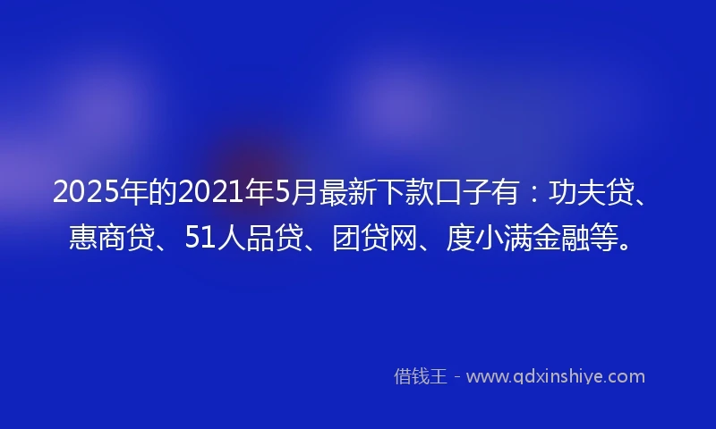 2025年的2021年5月最新下款口子有：功夫贷、惠商贷、51人品贷、团贷网、度小满金融等。