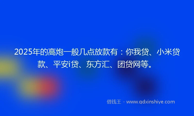 2025年的高炮一般几点放款有：你我贷、小米贷款、平安i贷、东方汇、团贷网等。