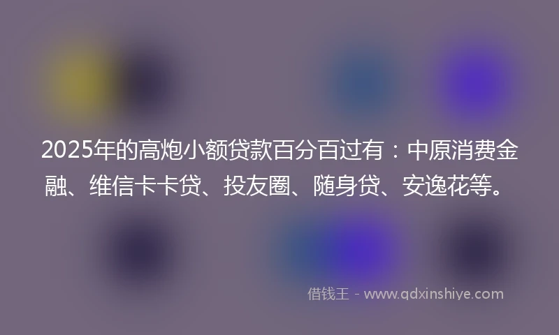 2025年的高炮小额贷款百分百过有：中原消费金融、维信卡卡贷、投友圈、随身贷、安逸花等。