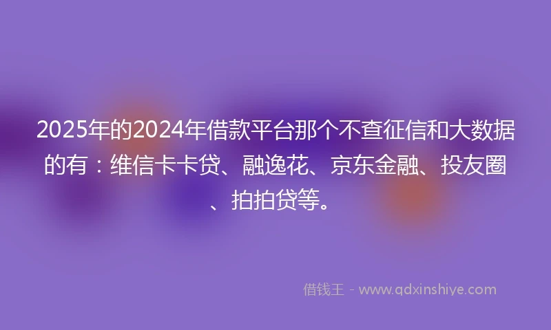 2025年的2024年借款平台那个不查征信和大数据的有：维信卡卡贷、融逸花、京东金融、投友圈、拍拍贷等。