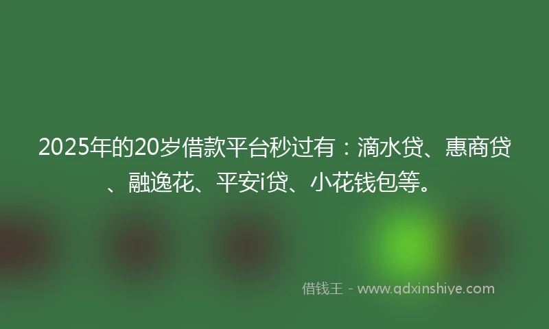 2025年的20岁借款平台秒过有：滴水贷、惠商贷、融逸花、平安i贷、小花钱包等。