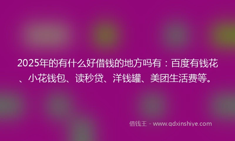 2025年的有什么好借钱的地方吗有：百度有钱花、小花钱包、读秒贷、洋钱罐、美团生活费等。