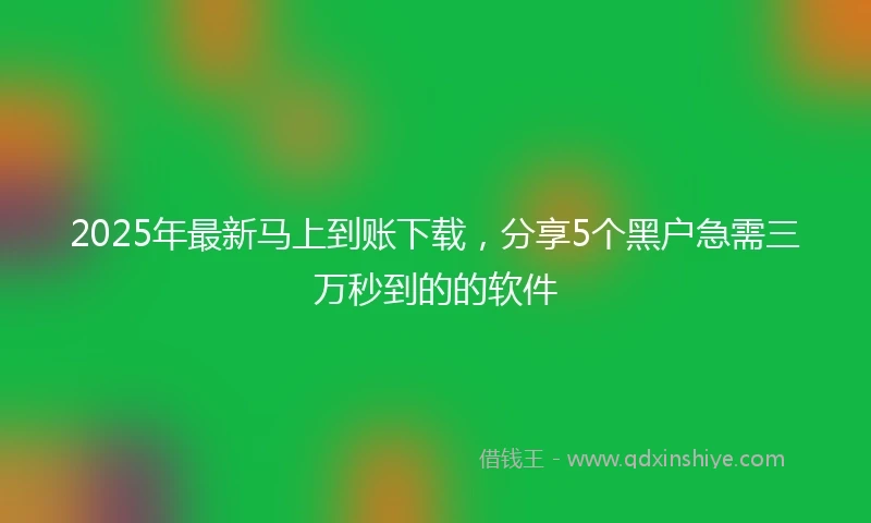 2025年最新马上到账下载，分享5个黑户急需三万秒到的的软件
